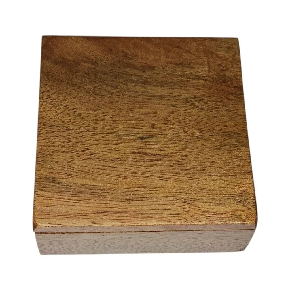 Wood Hinged Box Square With Round Interior Cutout Felt Lined 5.75